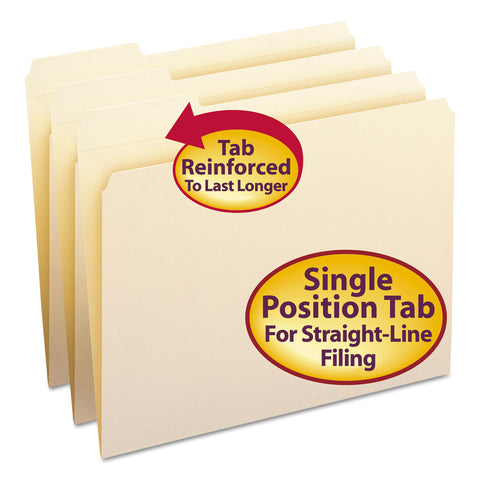 File Folder, 1/3 Cut First Position, Reinforced Top Tab, Letter, Manila, 100/box