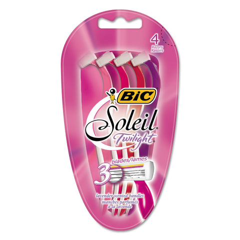 Soleil Twilight Women's Disposable Razor, 3 Blades, Pink/purple, 4/pack