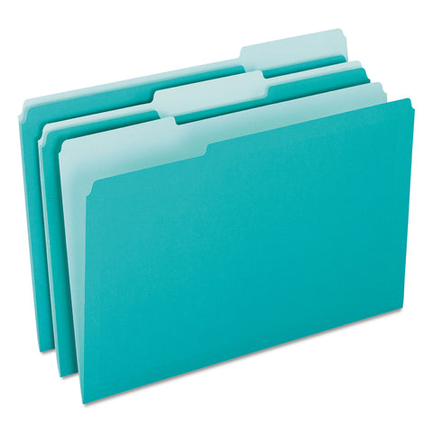 Interior File Folders, 1/3 Cut Top Tab, Letter, Aqua, 100/box
