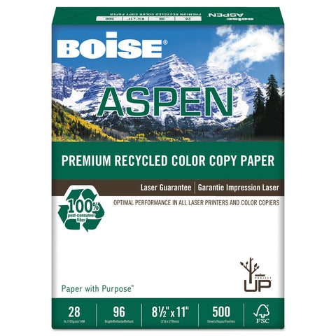 Aspen Premium Recycled Paper, 96 Bright, 28lb, Letter, White, 500 Sheets