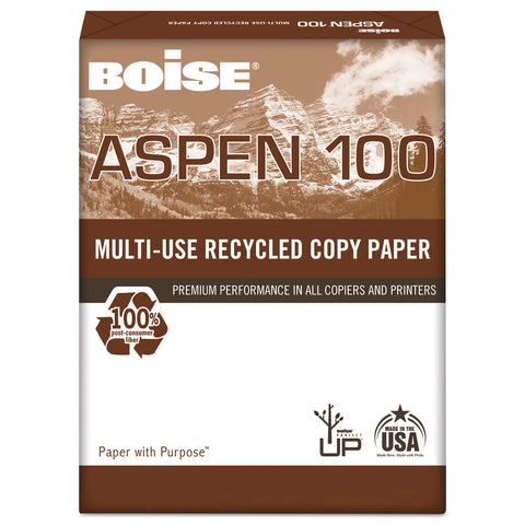Aspen 100% Multi-Use Recycled Paper, 92 Bright, 20lb, 8-1/2 X 14, White