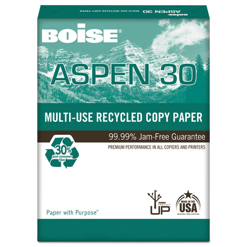 Aspen 30% Recycled Multi-Use Paper, 92 Bright, 20lb, 8 1/2 X 14, White