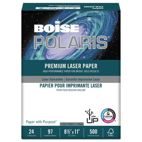 Polaris Premium Laser Paper, 3-Hole, 97 Bright, 24lb, Letter, White. 500 Sheets