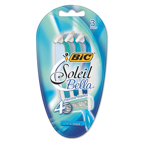 Soleil Bella Disposable Women's Razor, 4 Blades, Blue/green, 3/pack