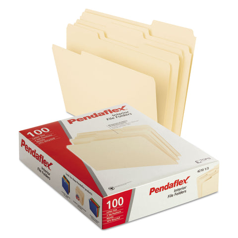 Interior File Folders, 1/3 Cut Top Tab, Letter, Manila 100/box