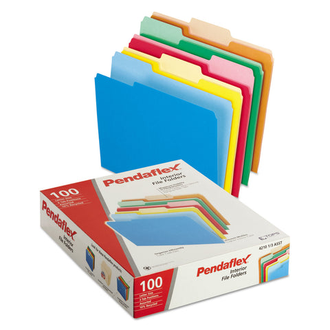 Interior File Folders, 1/3 Cut Top Tab, Letter, Bright Assortment, 100/box