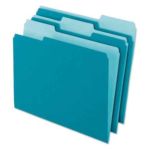 Interior File Folders, 1/3 Cut Top Tab, Letter, Teal, 100/box
