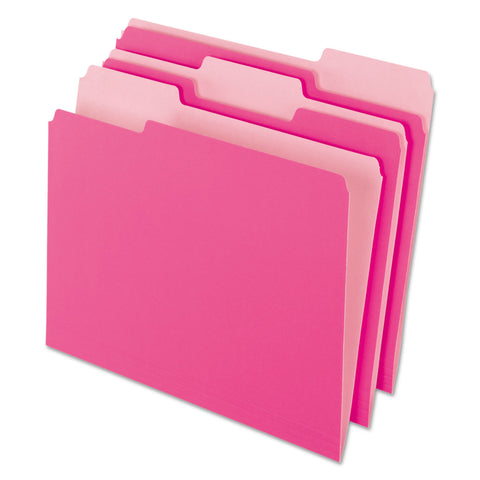 Interior File Folders, 1/3 Cut Top Tab, Letter, Pink, 100/box