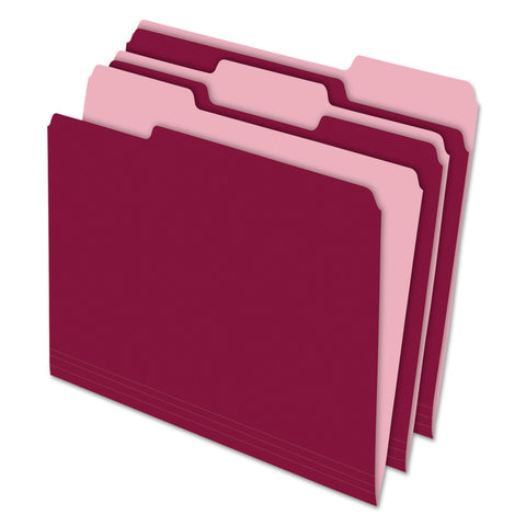 Interior File Folders, 1/3 Cut Top Tab, Letter, Burgundy, 100/box