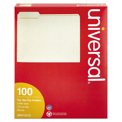 File Folders, 1/3 Cut Assorted, One-Ply Top Tab, Letter, Manila, 100/box