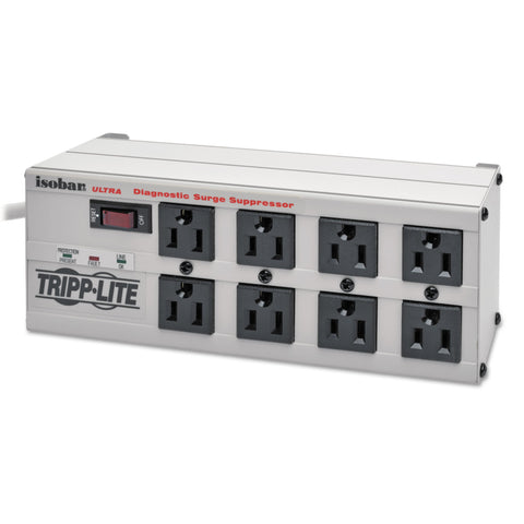 Isobar Metal Surge Suppressor, 8 Outlets, 25 Ft Cord, 3840 Joules, Light Gray