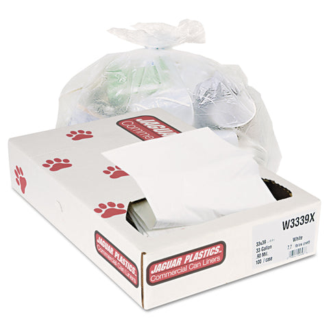 Industrial Strength Commercial Can Liners, 33gal, .9mil, White, 100/carton