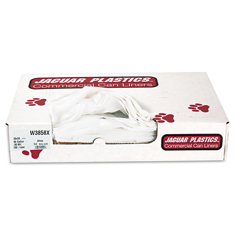 Industrial Strength Commercial Can Liners, 60gal, .9mil, White, 100/carton
