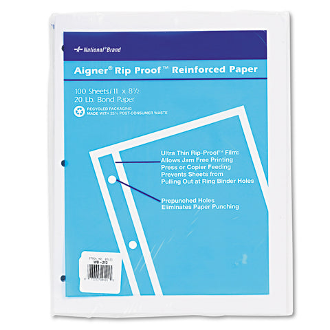 Rip Proof 20-Lb, Reinforced Filler Paper, Unruled, 11 X 8-1/2, We, 100 Sheets/pk