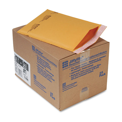 Jiffylite Self Seal Mailer, #1, 7 1/4 X 12, Golden Brown, 25/carton