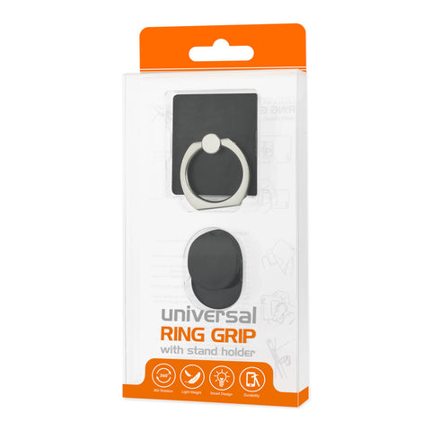 REIKO UNIVERSAL METAL RING GRIP HOLDER WITH HOOK IN BLACK