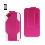 REIKO IPHONE 4G HYBRID HEAVY DUTY HOLSTER COMBO KICKSTAND CASE IN WHITE HOT PINK