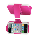 REIKO IPHONE 4G HYBRID HEAVY DUTY HOLSTER COMBO KICKSTAND CASE IN WHITE HOT PINK