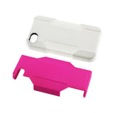 REIKO IPHONE 4G HYBRID HEAVY DUTY HOLSTER COMBO KICKSTAND CASE IN WHITE HOT PINK