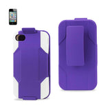 REIKO IPHONE 4/ 4G HYBRID HEAVY DUTY HOLSTER COMBO CASE IN WHITE PURPLE
