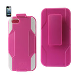 REIKO IPHONE SE/ 5S/ 5 3-IN-1 HYBRID HEAVY DUTY HOLSTER COMBO CASE IN HOT PINK WHITE