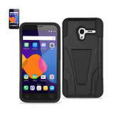 REIKO ALCATEL ONETOUCH PIXI 3 HYBRID HEAVY DUTY CASE WITH KICKSTAND IN BLACK