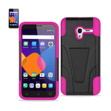 REIKO ALCATEL ONETOUCH PIXI 3 HYBRID HEAVY DUTY CASE WITH KICKSTAND IN HOT PINK BLACK