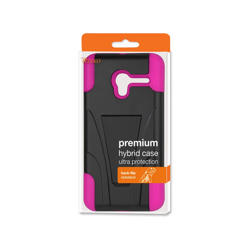 REIKO ALCATEL ONETOUCH PIXI 3 HYBRID HEAVY DUTY CASE WITH KICKSTAND IN HOT PINK BLACK