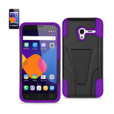 REIKO ALCATEL ONETOUCH PIXI 3 HYBRID HEAVY DUTY CASE WITH KICKSTAND IN PURPLE BLACK