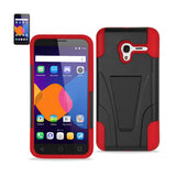 REIKO ALCATEL ONETOUCH PIXI 3 HYBRID HEAVY DUTY CASE WITH KICKSTAND IN RED BLACK