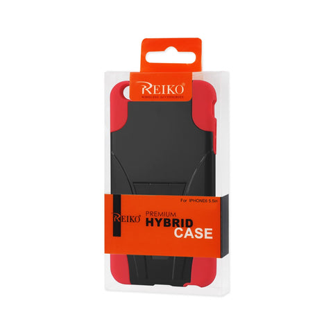 REIKO IPHONE 6 PLUS HYBRID HEAVY DUTY CASE WITH KICKSTAND IN RED BLACK