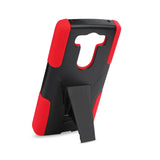 REIKO LG V10 HYBRID HEAVY DUTY CASE WITH KICKSTAND IN RED BLACK