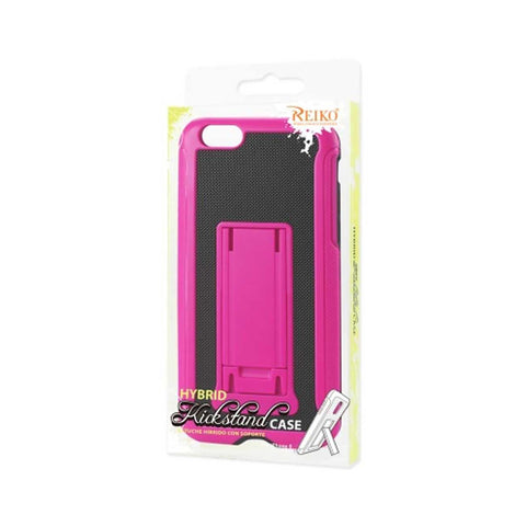 REIKO IPHONE 6 HYBRID HEAVY DUTY CASE WITH VERTICAL KICKSTAND IN BLACK HOT PINK