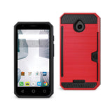 REIKO ALCATEL DAWN/ STREAK SLIM ARMOR HYBRID CASE WITH CARD HOLDER IN RED