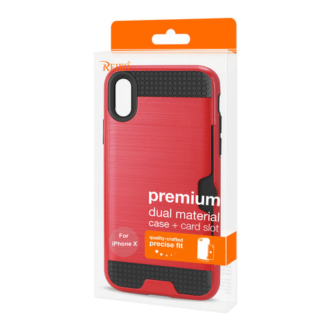 REIKO IPHONE X SLIM ARMOR HYBRID CASE WITH CARD HOLDER IN RED