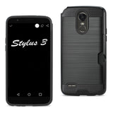 REIKO LG STYLO 3/ STYLUS 3 SLIM ARMOR HYBRID CASE WITH CARD HOLDER IN BLACK