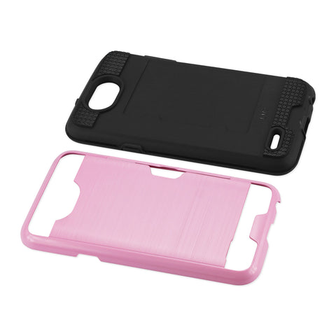 REIKO LG X POWER 2 SLIM ARMOR HYBRID CASE WITH CARD HOLDER IN PINK