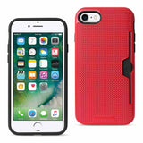 REIKO IPHONE 7 SLIM MESH SURFACE ARMOR HYBRID CASE WITH CARD HOLDER IN RED
