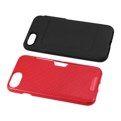 REIKO IPHONE 7 SLIM MESH SURFACE ARMOR HYBRID CASE WITH CARD HOLDER IN RED