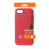 REIKO IPHONE 7 SLIM MESH SURFACE ARMOR HYBRID CASE WITH CARD HOLDER IN RED