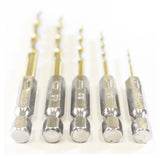 5 Piece Titanium Drill Bit Set - 1/4 Inch Shanks  (ToolUSA: TZ-18097) :(Units= 24)