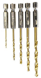 5 Piece Titanium Drill Bit Set - 1/4 Inch Shanks  (ToolUSA: TZ-18097) :(Units= 24)