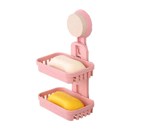 Double Bathroom Creative Soap Box Sucker Wall Sandwiched Bathroom-Pink