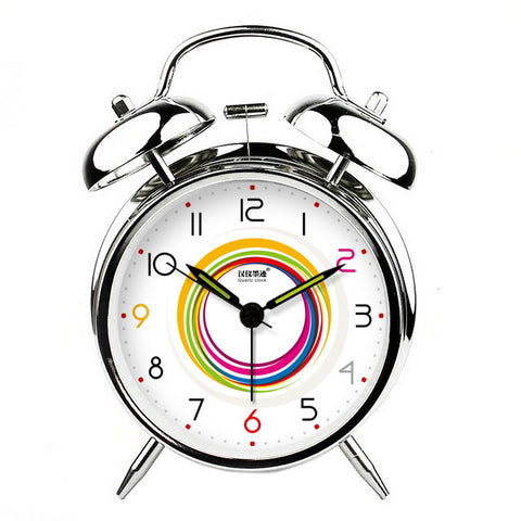 Alarm Clock Colorful Circle Decorative Clocks Mechanical Bedside Clock Silver