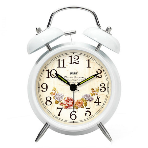 Alarm Clock Rural Style Decorative Clocks Mechanical Bedside Clock White