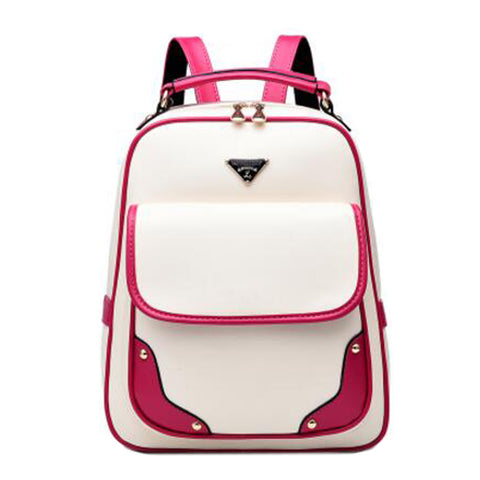 Girls Fashionable Backpack Elegant Shoulder Bag School Backpack, White-rose red
