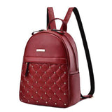 Stylish PU Leather Backpack Elegant Shoulder Bag School Backpack For Girls, Wine Red