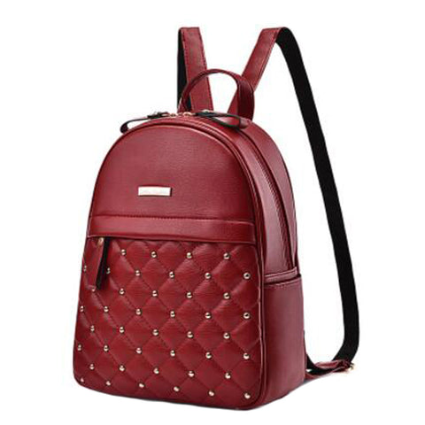 Stylish PU Leather Backpack Elegant Shoulder Bag School Backpack For Girls, Wine Red