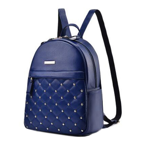 Stylish PU Leather Backpack Elegant Shoulder Bag School Backpack For Girls, Royal Blue
