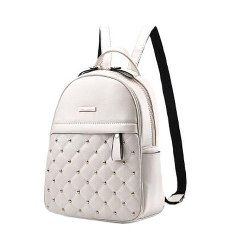 Stylish PU Leather Backpack Elegant Shoulder Bag School Backpack For Girls, Creamy-white